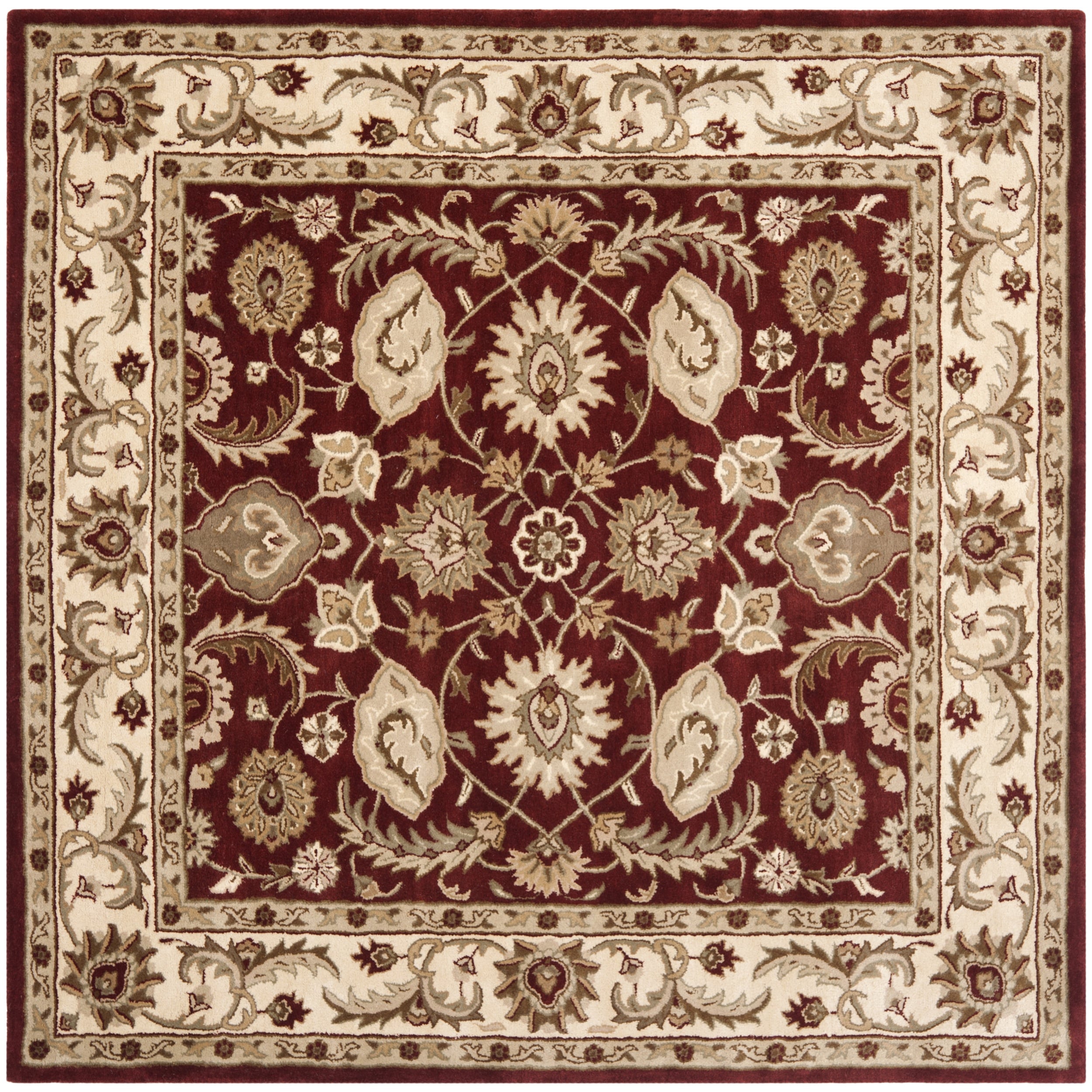 Handmade Royalty Red/ Ivory Wool Rug