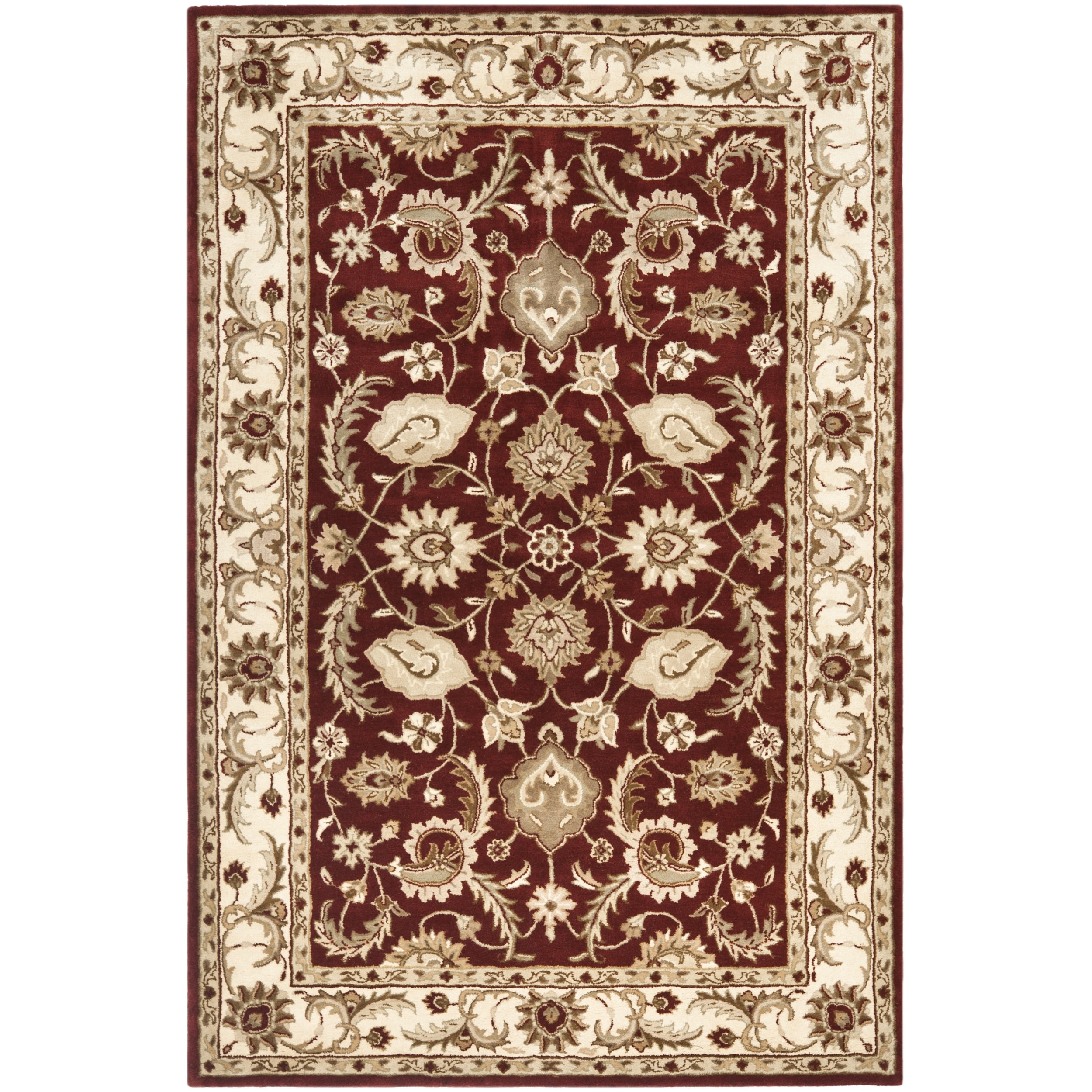 Handmade Royalty Red/ Ivory Wool Rug