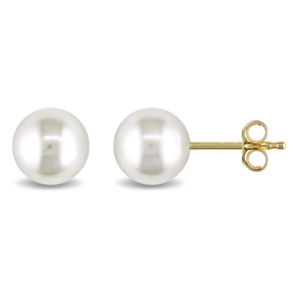 Shop Miadora 10k Yellow Gold White Cultured Freshwater Pearl Stud ...