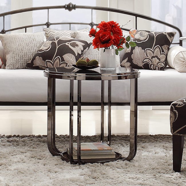 Edison Black Nickel Plated Modern Glass Top Round End Table by iNSPIRE Q Bold - End Table