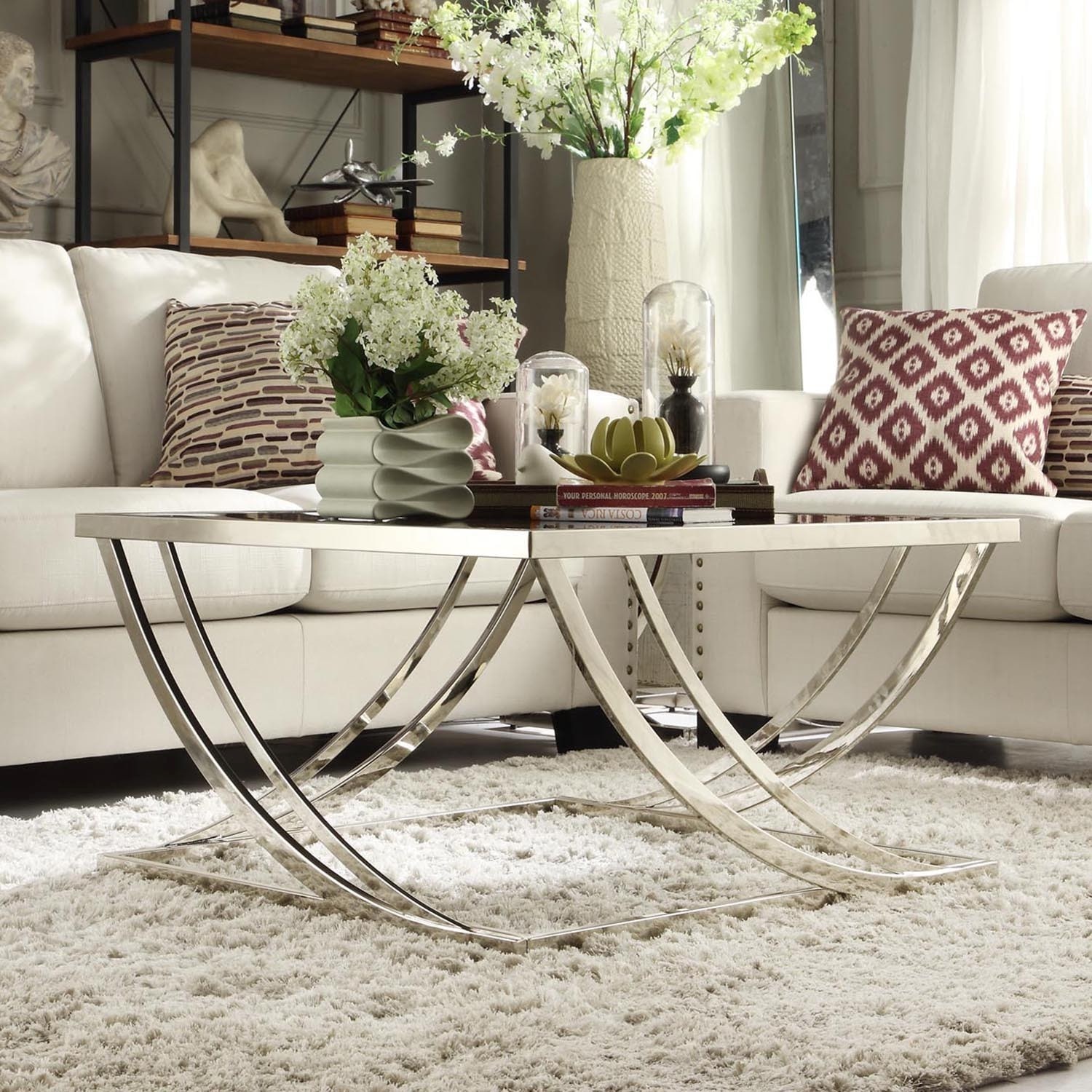 Tribecca Home Anson Steel Brushed Arch Curved Sculptural Modern Coffee Table