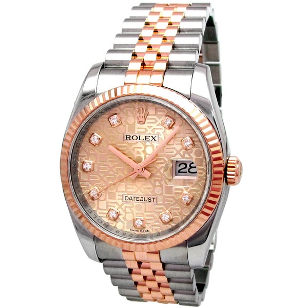 Shop Pre-owned Rolex Men's 18k Rose Gold Diamond Datejust Watch - Free Shipping Today ...