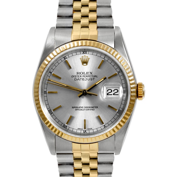 Shop Pre-owned Rolex Mens Two Tone Datejust Silver Stick Dial Watch ...