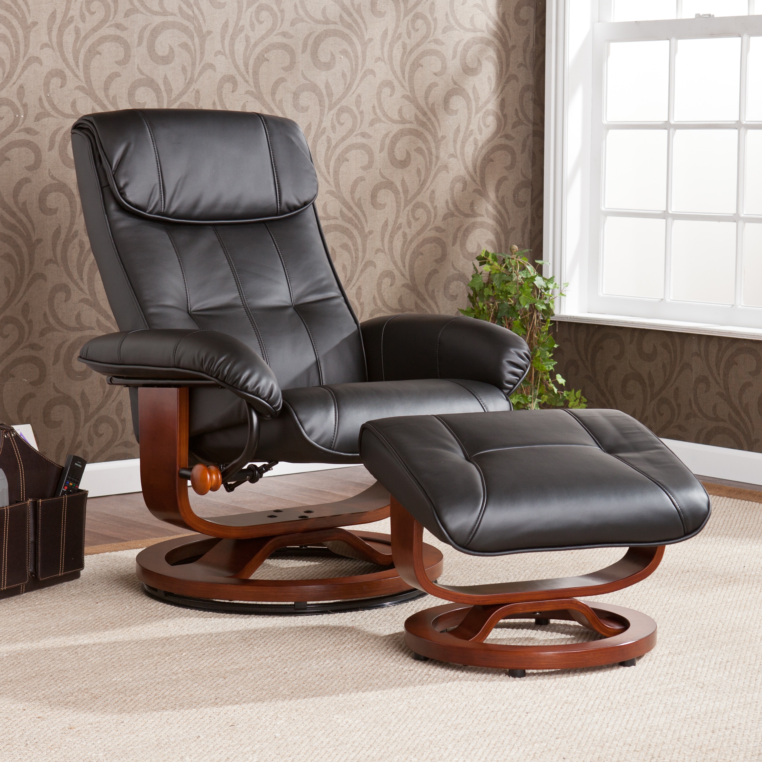 Leather swivel chair recliner ottoman set hot sale