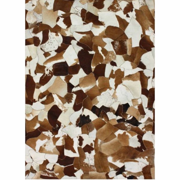 nuLOOM Handmade Stained Glass Brown Cowhide Leather Rug