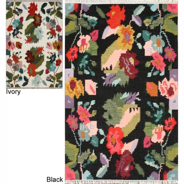 slide 1 of 3, nuLOOM Handmade Flatweave Kilim Floral Rug