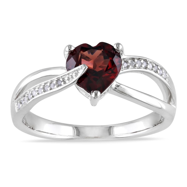 Miadora Sterling Silver Garnet and Diamond Heart Ring (G H, I1 I2) Miadora Gemstone Rings