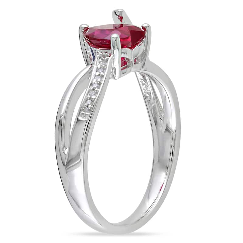 Miadora Sterling Silver Created Ruby and Diamond Heart Ring (H-I, I2-I3)