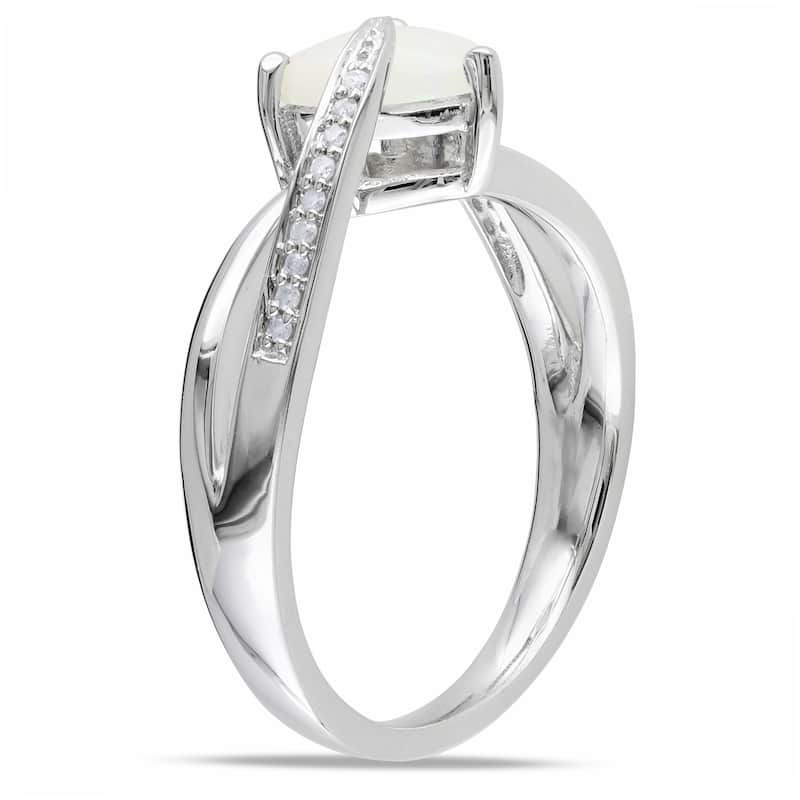 Miadora Sterling Silver Opal and Diamond Heart Ring (H-I, I2-I3)
