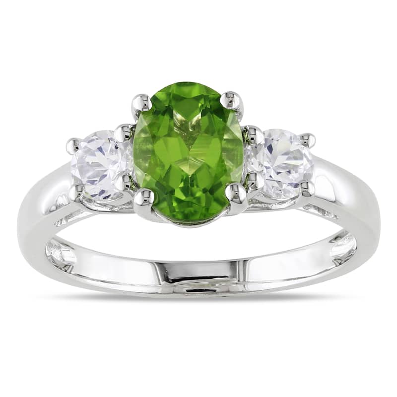 Miadora Sterling Silver Green Peridot and Created White Sapphire Ring