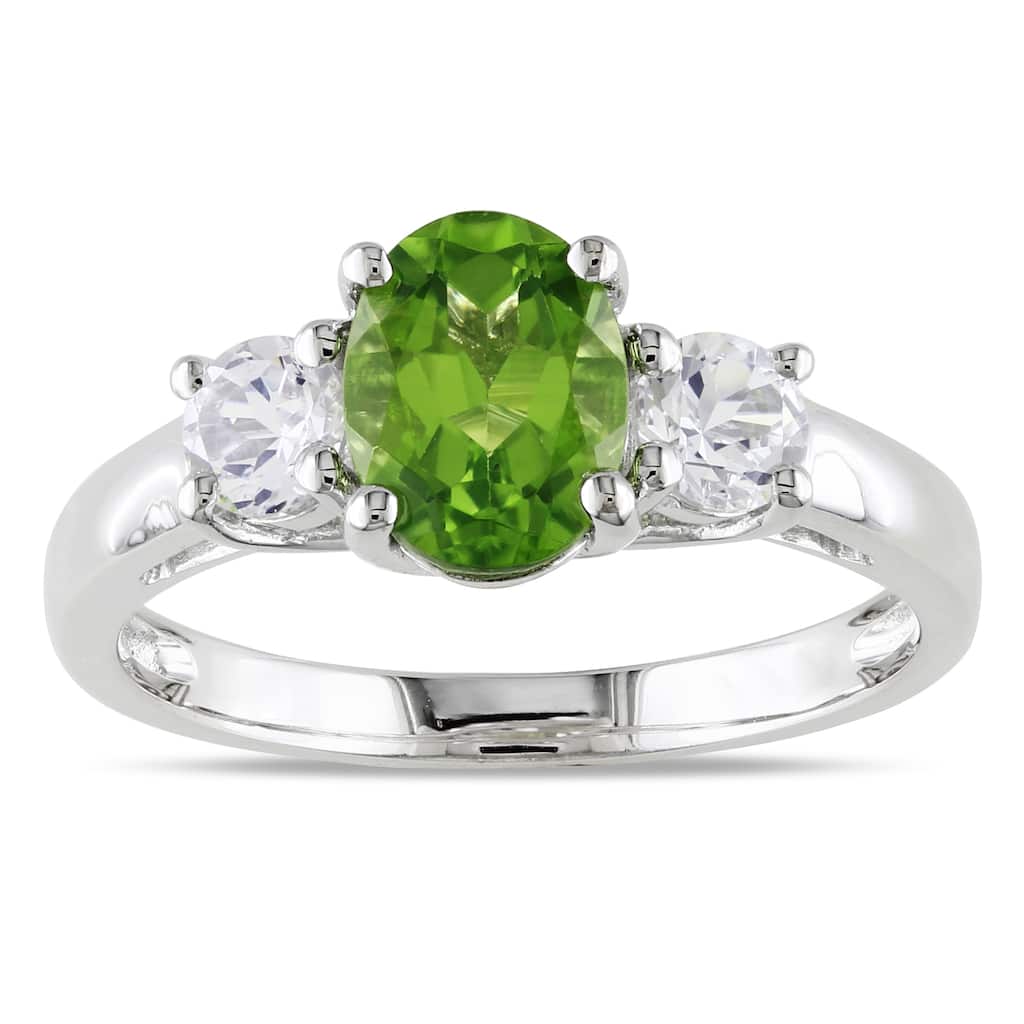 Miadora Sterling Silver Green Peridot and Created White Sapphire Ring