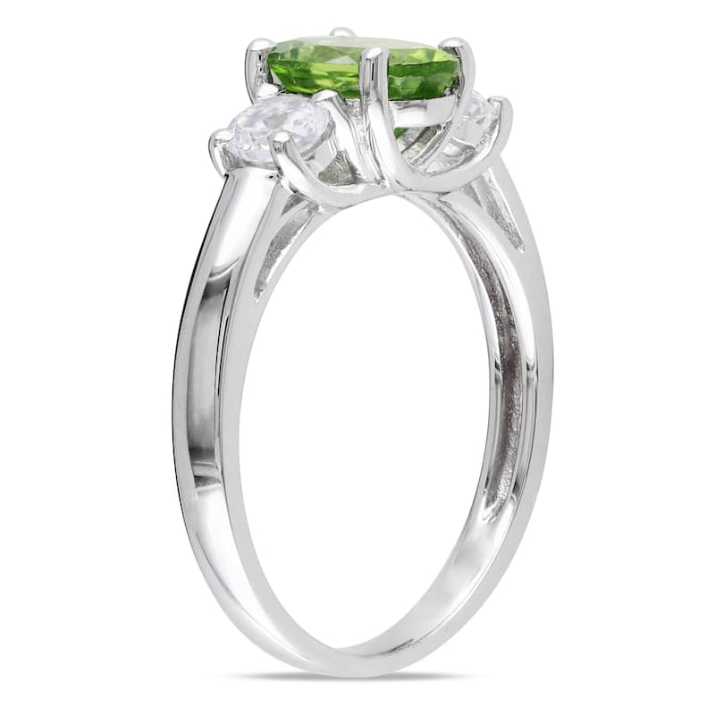 Miadora Sterling Silver Green Peridot and Created White Sapphire Ring