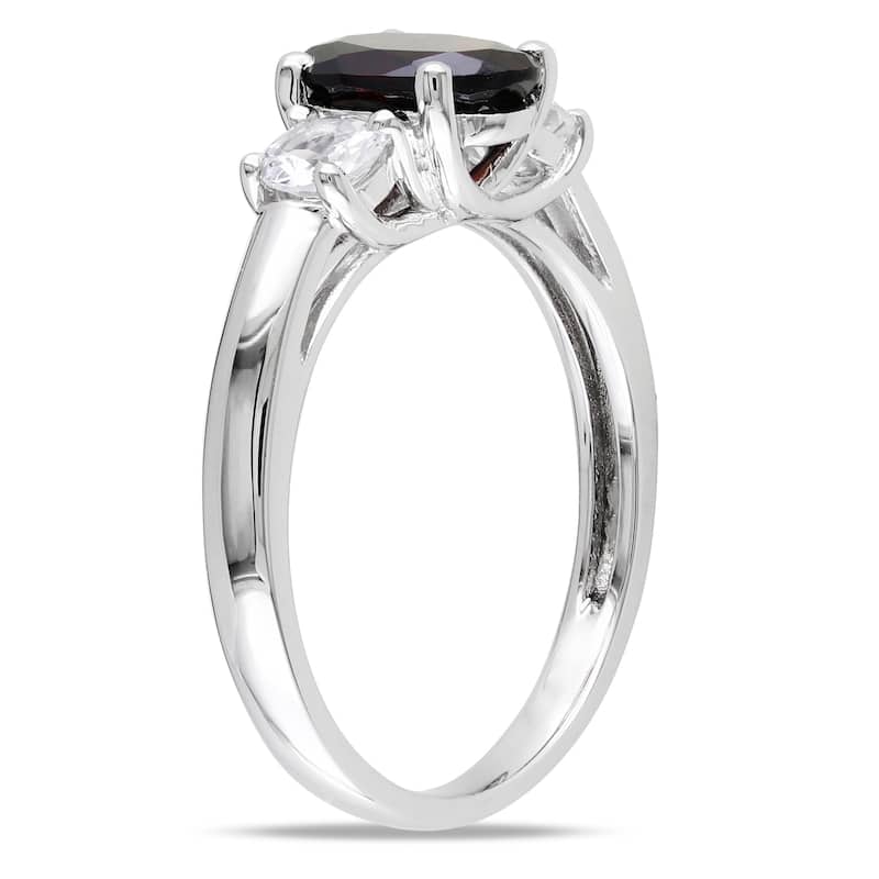 Miadora Sterling Silver Garnet and Created White Sapphire Ring