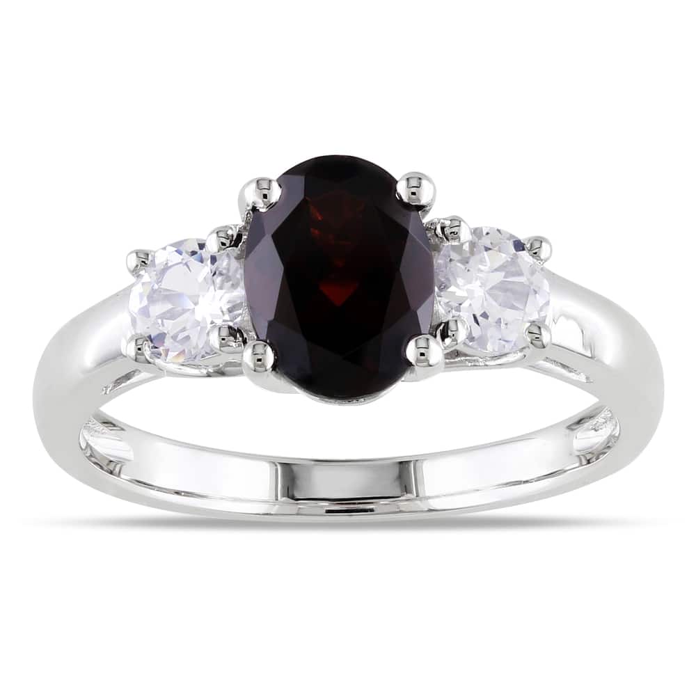 Miadora Sterling Silver Garnet and Created White Sapphire Ring