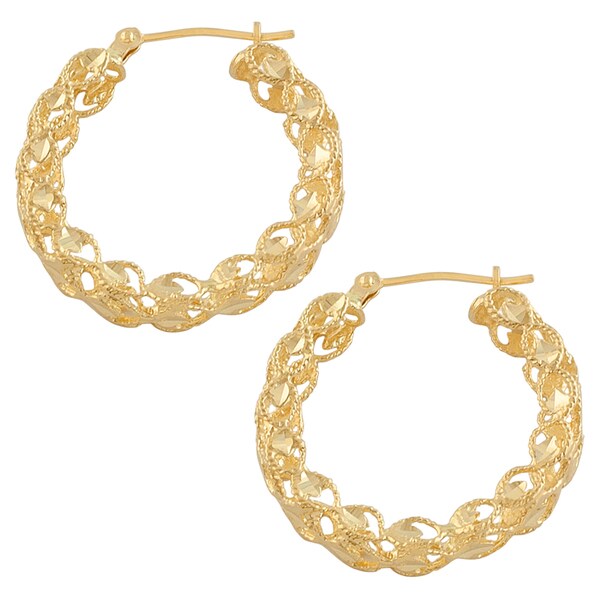 Fremada 14k Yellow Gold Turkish Leaf Design Hoop Earrings - 14949765 ...