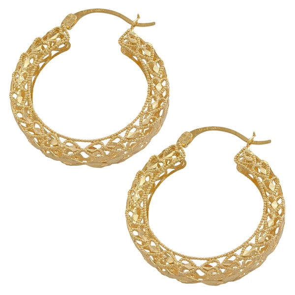 Fremada 14k Yellow Gold Turkish Diamond Cut Hoop Earrings - Free ...