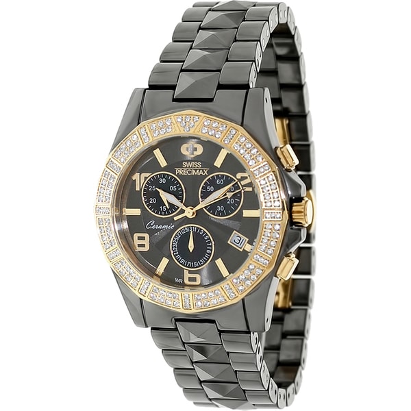 Swiss Precimax Women's Grey Ceramic 'Luxe Elite' Chronograph Watch