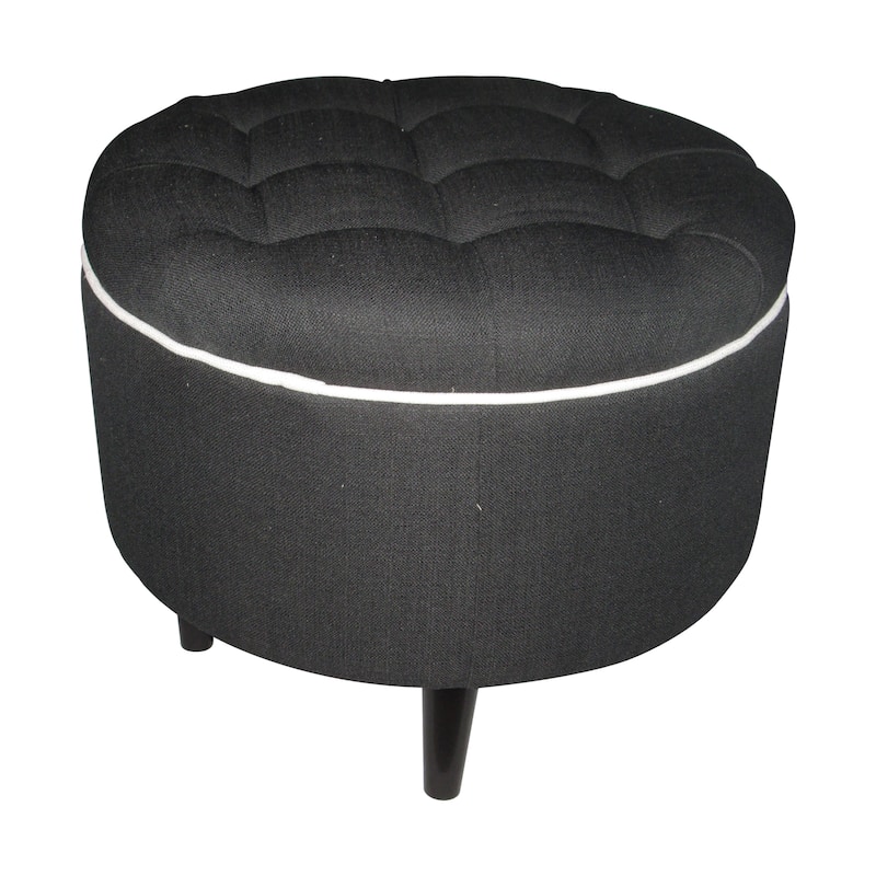 Rose Nine Button Decorative Ottoman - Black