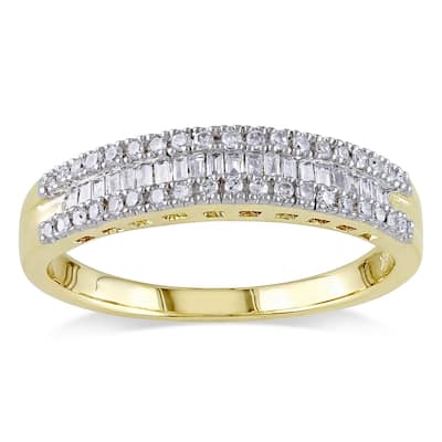 14k Yellow Gold 1/4ct TDW Baguette and Round-Cut Diamond 3-Row Anniversary Band by Miadora