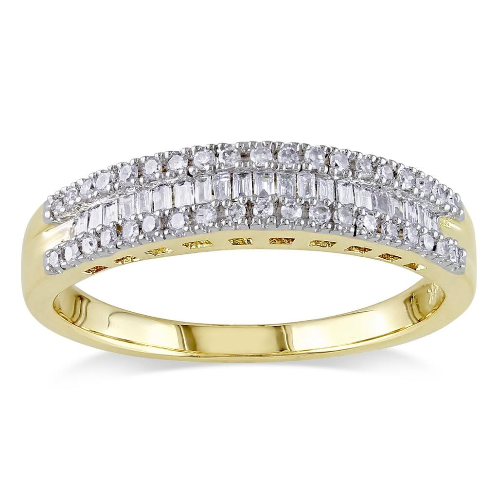 Miadora 14k Yellow Gold 1/4ct TDW Baguette and Round-Cut Diamond 3-Row Anniversary Band