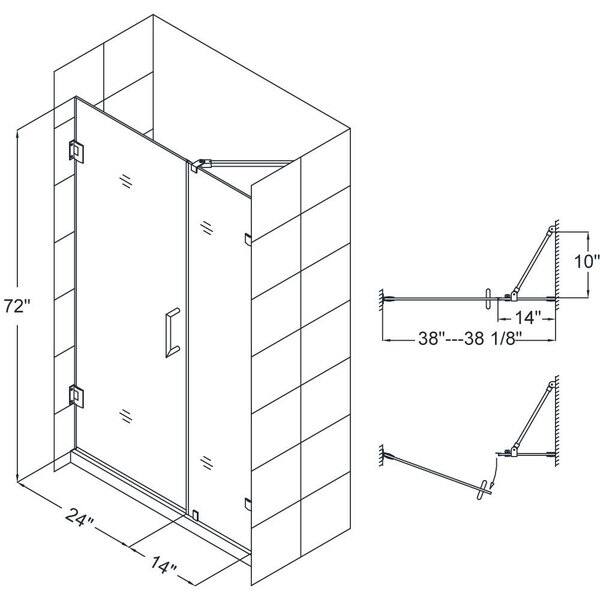 dimension image slide 3 of 4, DreamLine Unidoor Lux 37 in. W x 72 in. H Fully Frameless Hinged Shower Door with Support Arm - 37" W