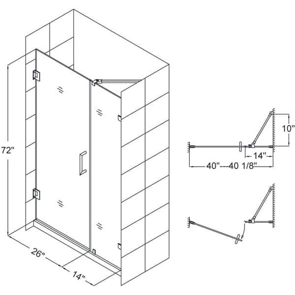 dimension image slide 1 of 4, DreamLine Unidoor Lux 37 in. W x 72 in. H Fully Frameless Hinged Shower Door with Support Arm - 37" W