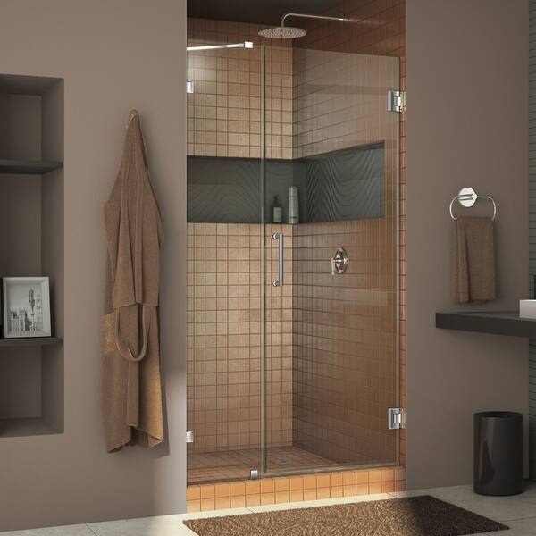 slide 2 of 40, DreamLine Unidoor Lux 37 in. W x 72 in. H Fully Frameless Hinged Shower Door with Support Arm - 37" W 38" W x 72" H - Chrome Finish
