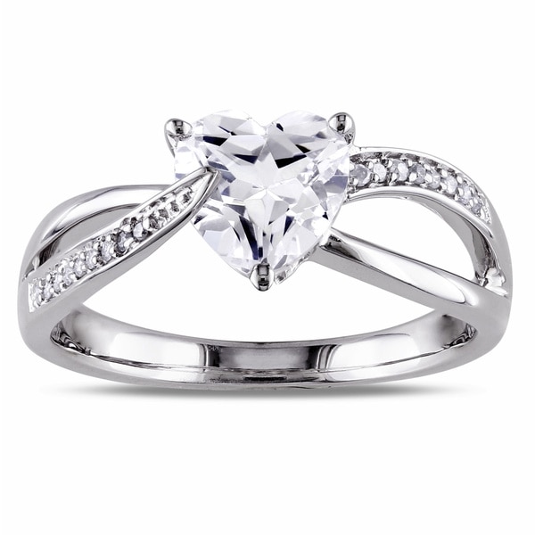 Miadora Sterling Silver White Sapphire and Diamond Heart Ring (H-I, I2-I3)