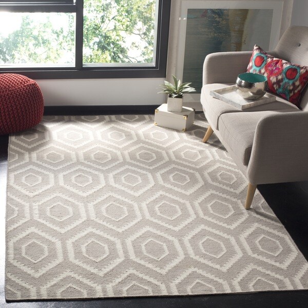 Safavieh Hand Woven Moroccan Reversible Dhurrie Grey Geometric Safavieh Hand Woven Moroccan Reversible Dhurrie Grey Geometric Wool Rug 8 X27