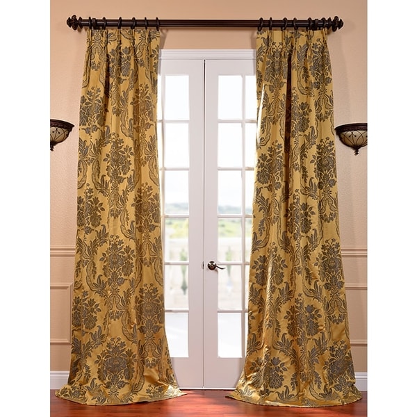 Exclusive Fabrics Magdelena Gold and Blue Faux Silk Jacquard ... - Exclusive Fabrics Magdelena Gold and Blue Faux Silk Jacquard French Pleated  Curtain Panel