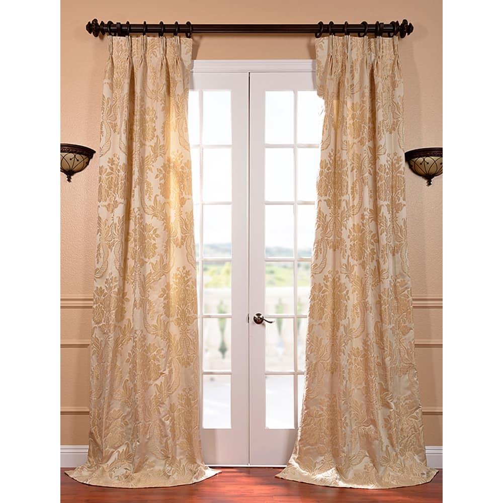 Exclusive Fabrics Magdelena Champaign/Beige Faux Silk Jacquard French Pleated Curtain (1 Panel)