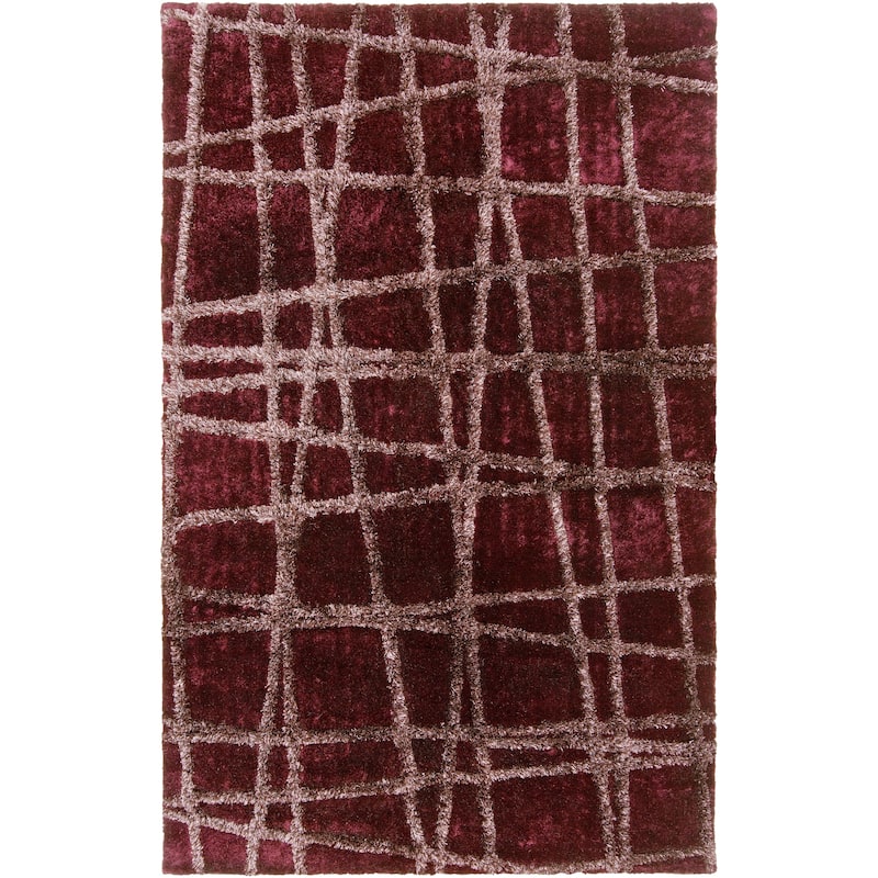 Hand-woven Alamo HIgh/Low Soft Shag Area Rug - 8' x 11' - Burgundy - Rectangle