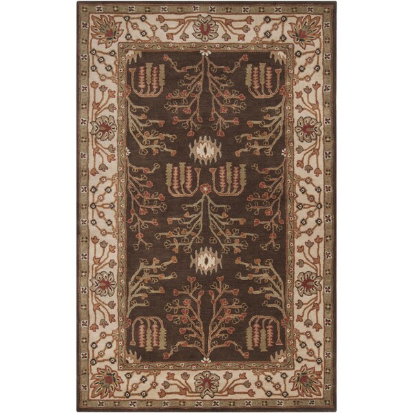 Hand-tufted Brown/Beige Traditional Bordered Endeavor New Zealand Wool Rug