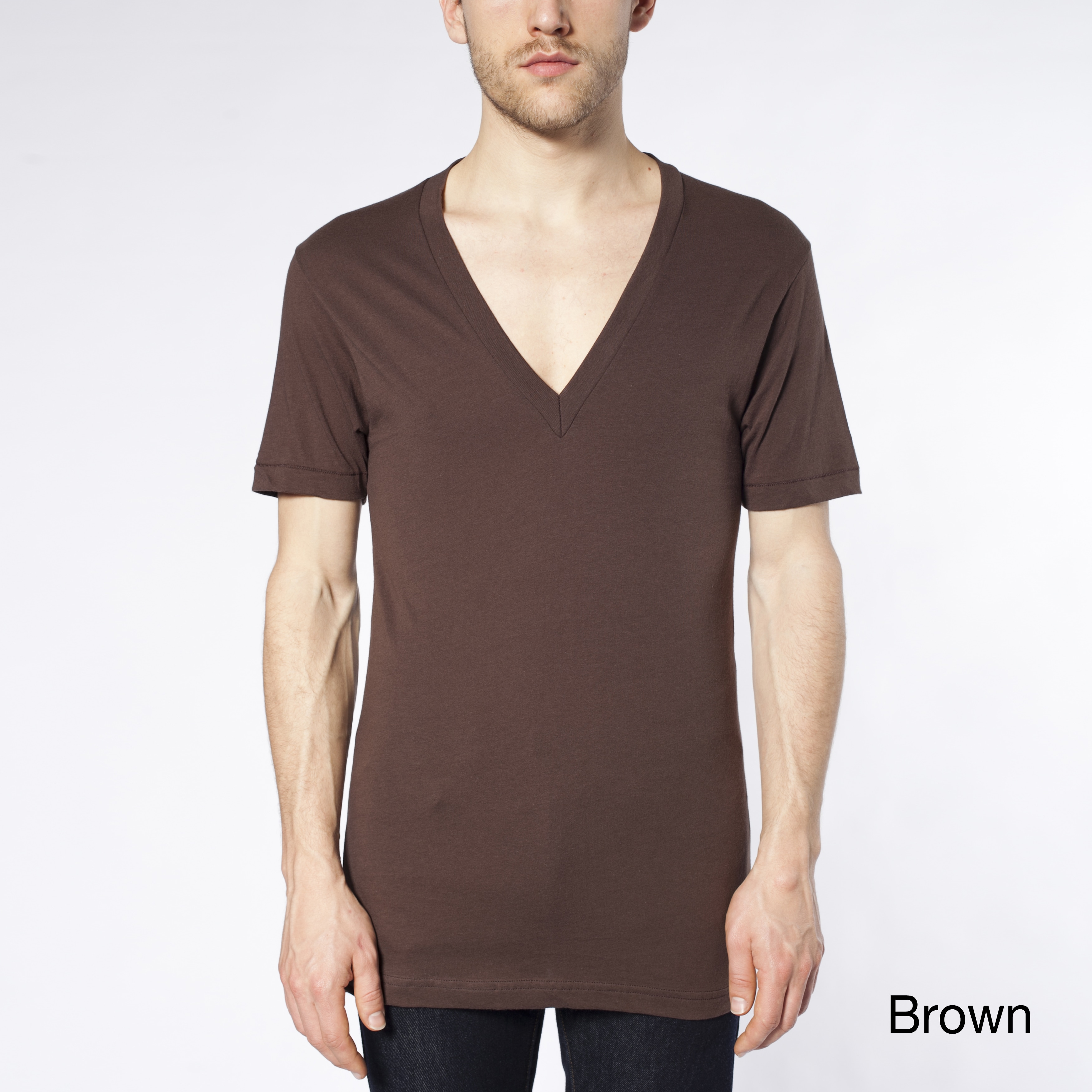 brown v neck t shirt mens