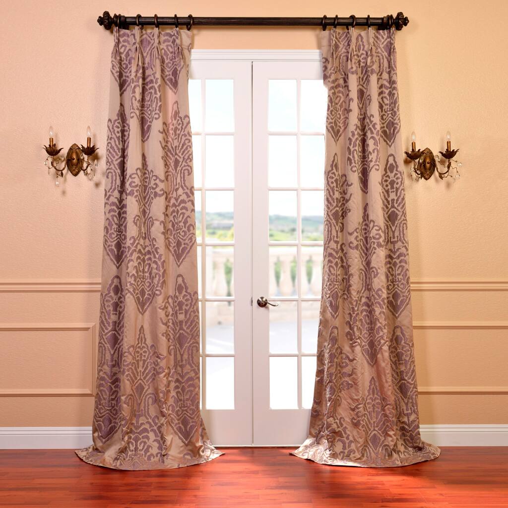 Exclusive Fabrics Minerva Taupe and Plum Faux Silk Jacquard French Pleated Curtain (1 Panel)