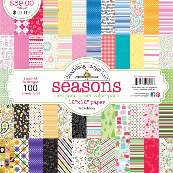 Doodlebug Value Pack Pattern Paper 12"X12" 100/Sheets Seasons   50 Designs/2 Each Doodlebug Cardstock