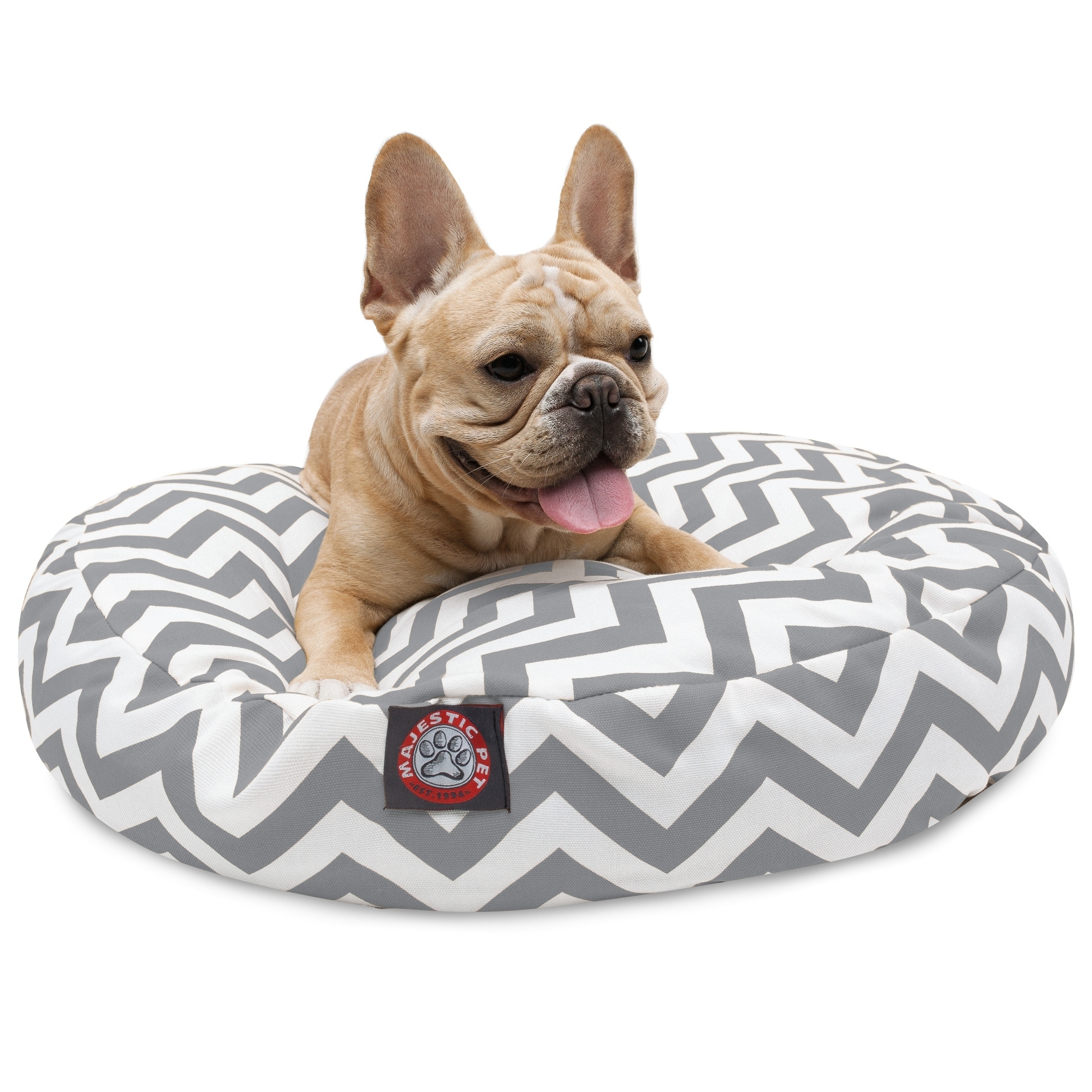 grey round dog bed