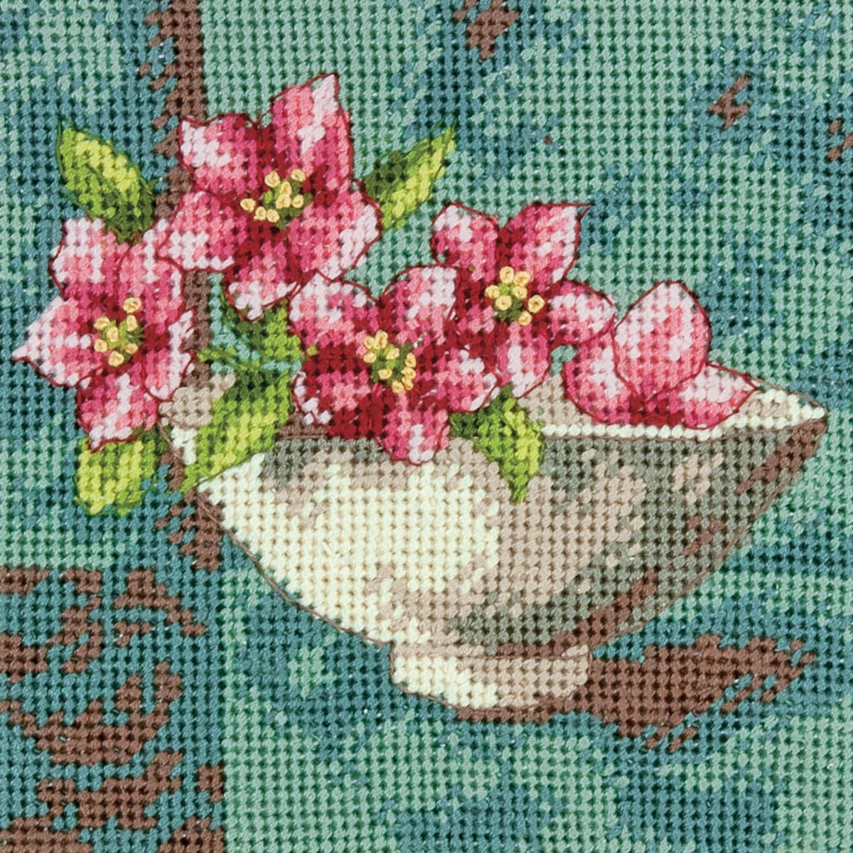 Dogwood Blossom Mini Needlepoint Kit 5x5 Stitched In Thread