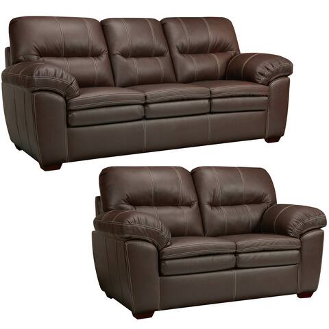 Hawkins Java Brown Italian Leather Sofa and Loveseat Set
