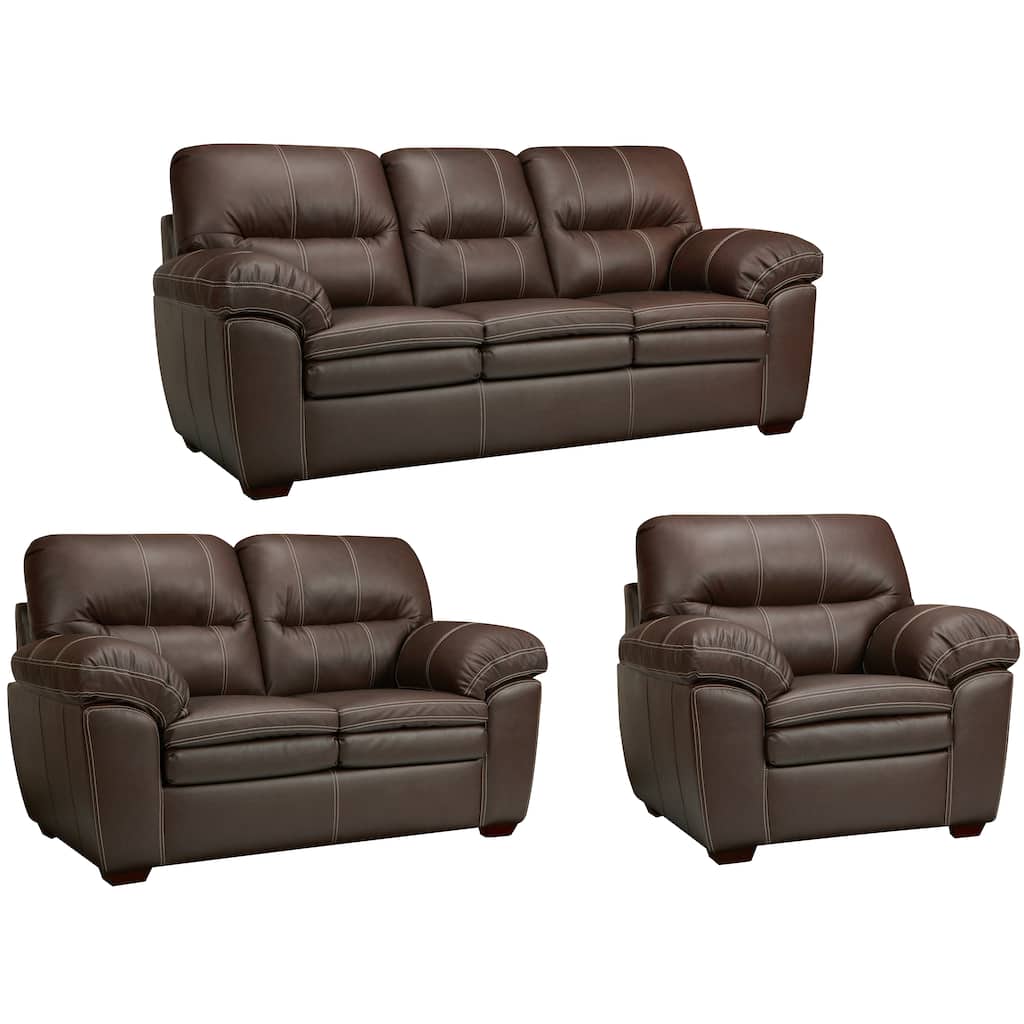Hawkins Java Brown Italian Leather Sofa, Loveseat and Chair Set