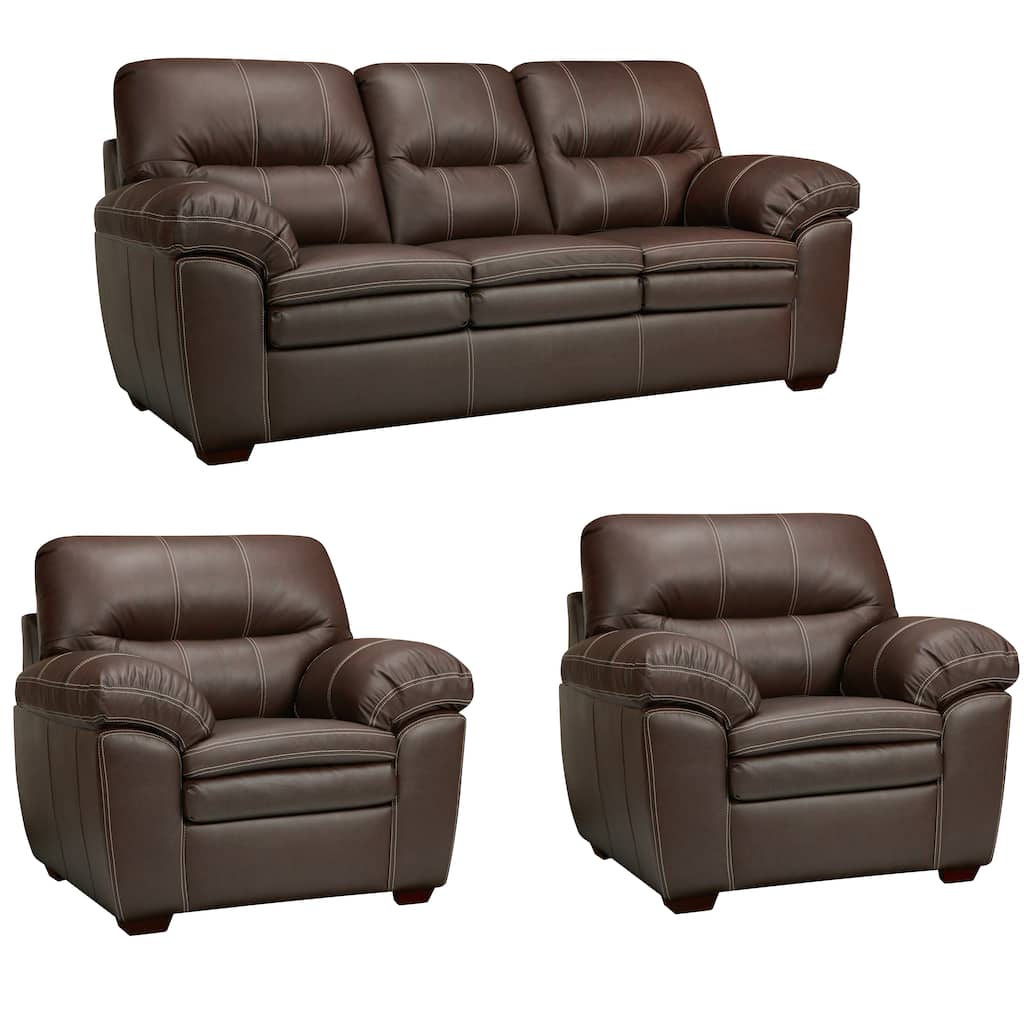 Hawkins Java Brown Italian Leather Sofa and Two Chairs