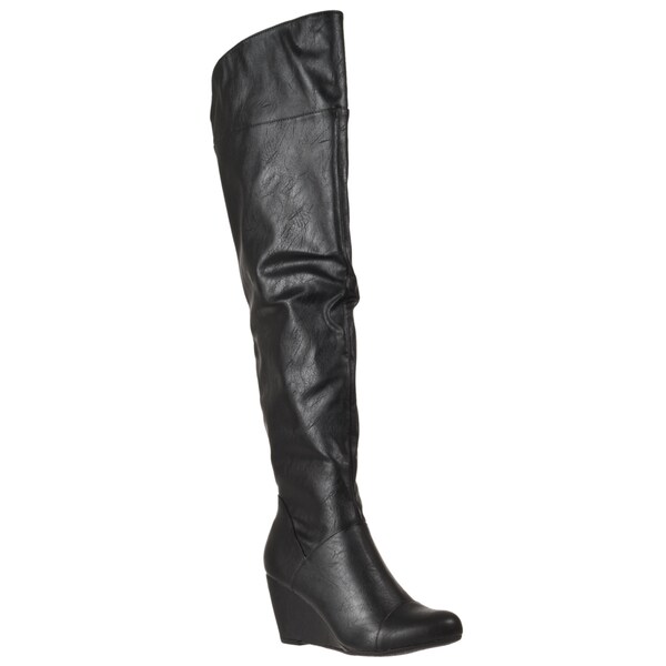 Riverberry Women's 'Tarrin' Black Over-ther-knee Wedge Heel Boots ...