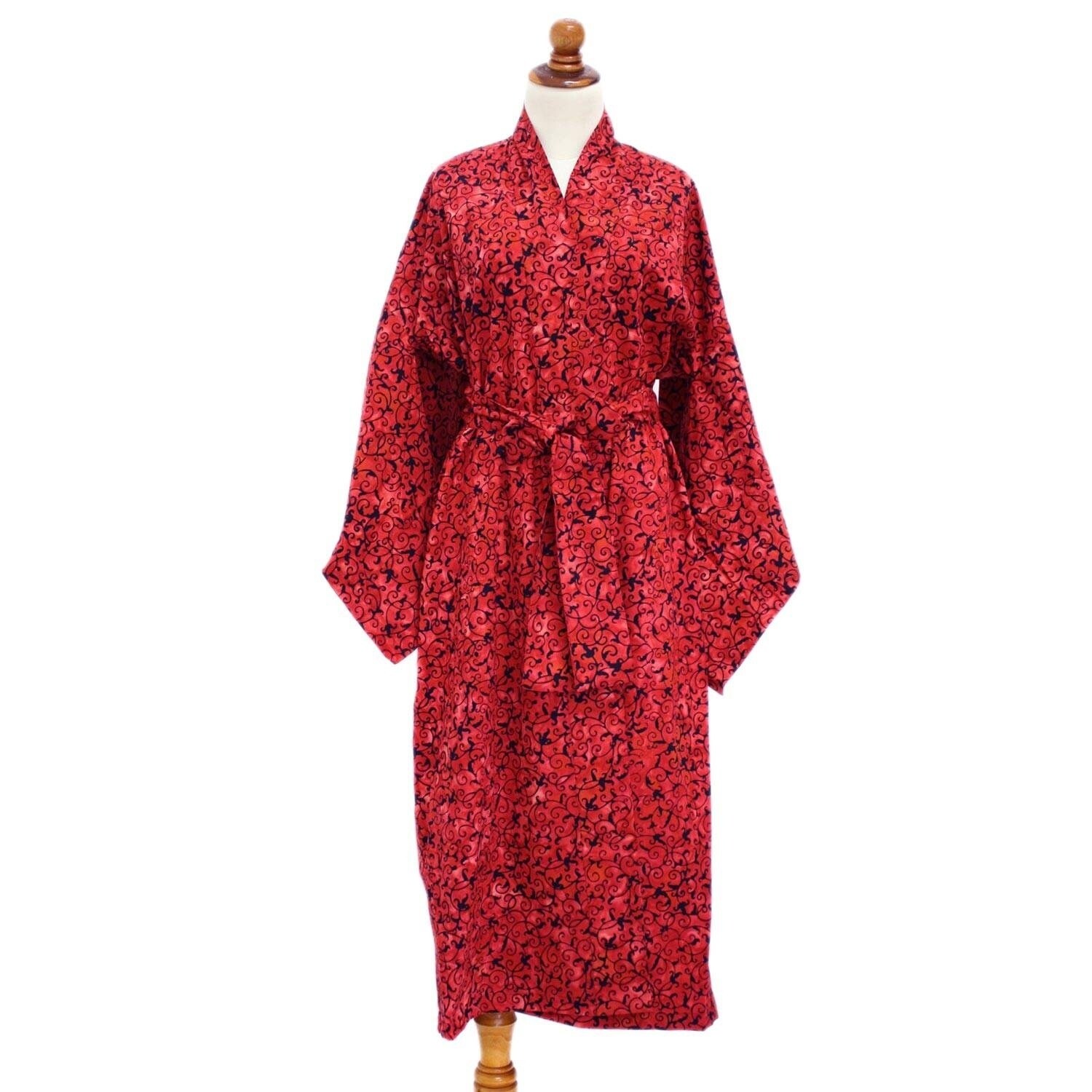 red floral robe