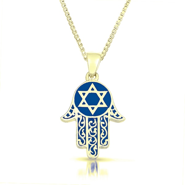 Gold Vermeil Blue Enameled 'Hamsa' Necklace Fashion Necklaces