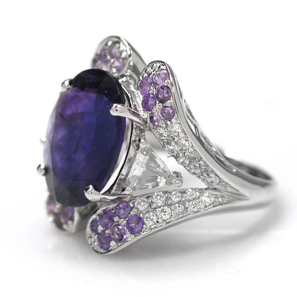 De Buman Sterling Silver Amethyst, White Topaz and CZ Ring De Buman Gemstone Rings