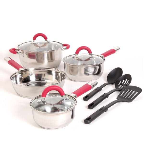 Gibson Red 10-piece Stainless Steel Cookware Set