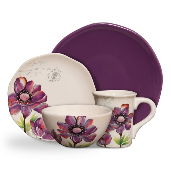 Shop Botanical Charm Purple 16piece Floral Dinnerware Set Free