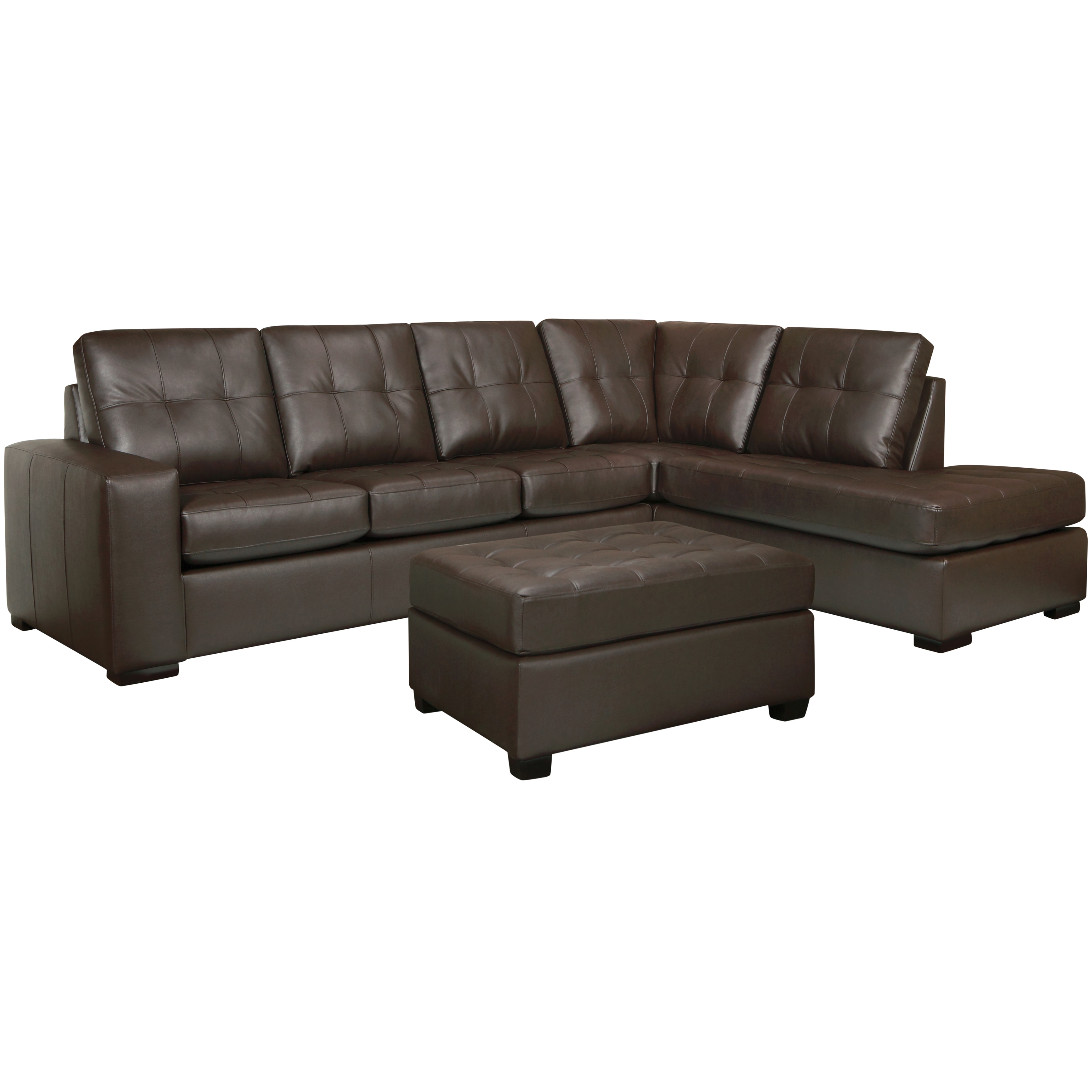 Drake Chocolate Brown Italian Leather Sectional Sofa and Ottoman