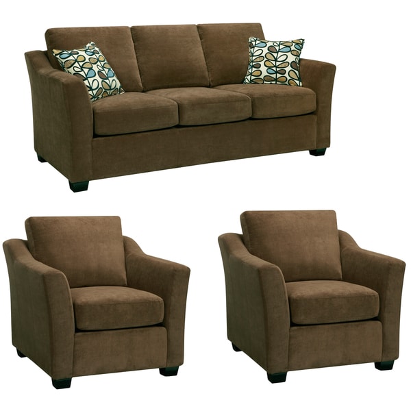 Larson Cocoa Brown Sofa and Two Chairs