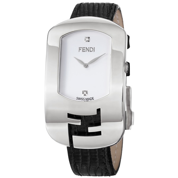 Fendi Women's 'Chameleon' White Diamond Dial Black Leather Strap Watch Fendi Women's Fendi Watches